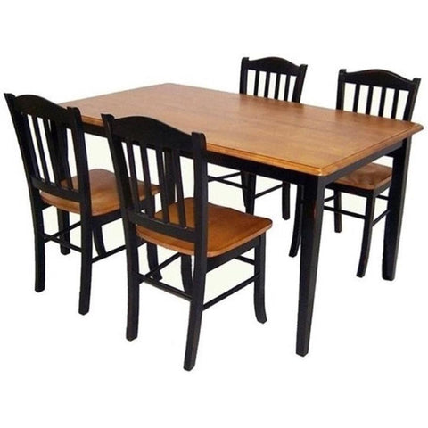 Oakestry Shaker 5 Piece Dining Set Black Oak Solid Wood Rectangular Table Four Slat Back Chairs Classic Farmhouse Kitchen Furniture Durable Spacious Family Dining Room Traditional Country Style
