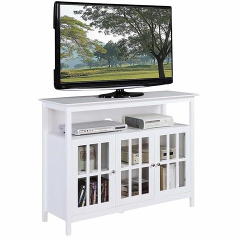 Oakestry Big Sur Deluxe TV Stand with Storage Cabinets & Shelves for TVs up to 55 Inches | 3 Tempered Glass Cabinets, Solid Pine & Birch Veneer