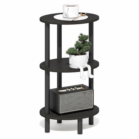 Furinno Turn-N-Tube Side Table, 3-Tier Oval End Table, Night Stand, Bedside Table, for Living Room, Bedroom, Espresso/Black