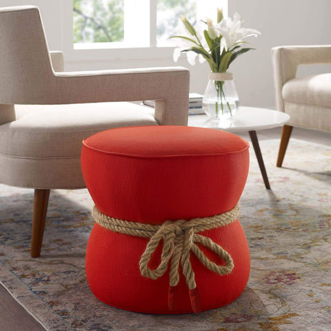 Modway Beat Upholstered Fabric Nautical Rope Round Ottoman in Atomic Red