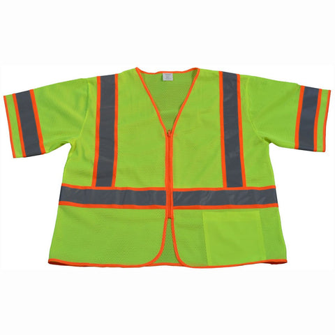 Petra Roc LVM3-CB1-EC-S/M Safety Vest, ANSI Class 3, Two Tone Lime Mesh W/Orange Contrast Binding, Zipper Closure, 2-3 Pockets, S/M