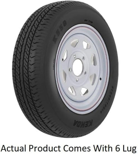 AMERICANA 33059 ST225/75R15 D/6H SPK WH STR KR, 15 Inch Diameter x 6 Inch Width; 6 x 139.7 Millimeter/ 6 x 5.50 Inch Bolt Pattern; 8 Spoke; 2 Piece Welded Steel Construction; White With Stripes; ST225 x 75R15; 1 Year Worry-Free Warranty; Tr