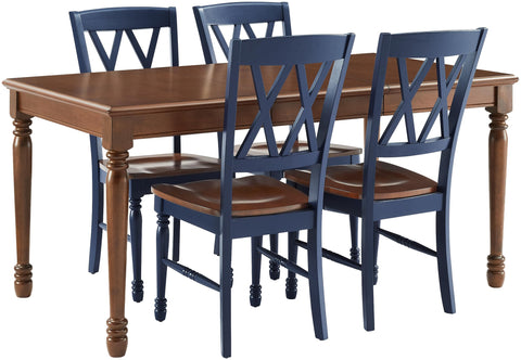 Shelby 5-Piece Dining Table Set For 4 Navy/Dark Cherry - Table & 4 Chairs