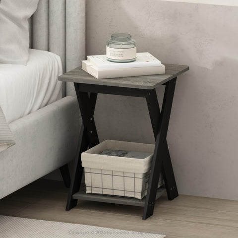 Furinno TIDUR Night Stand, Open Shelf Design X-Legs Nightstand, Criss-Crossed Bedside Table, End Table, Side Table, for Bedroom, Closet, Dorm, French Oak