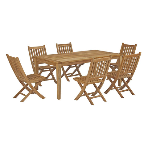 Modway EEI-3205-NAT-SET Marina Premium Grade A Teak Wood Outdoor Patio Dining Furniture Set, 7 Piece, Natural