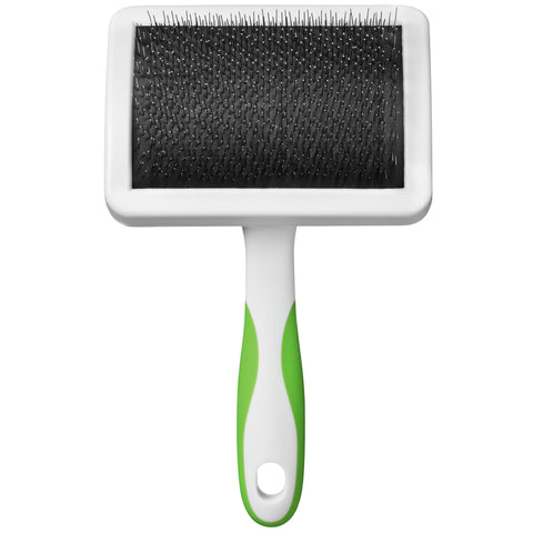 Andis 65710 Self-Cleaning Animal Slicker Brushes with Curved Stainless-Steel Bristles for All Breeds - Reduces Shedding by Up to 90%, Removes Tangles, Dirt & Loose Hair – Large, Green,Black