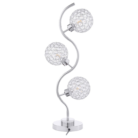 Coaster Home Furnishings - Amberley - Metal - 33-Inch 3-Light Table Lamp with Orb Shades, Corkscrew Post, Crystal Accents and Touch-Switch Operation - Bedroom & Living Room - Silver - 920232