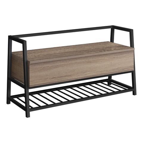 Monarch Specialties I 4501 Bench, Entryway, Hallway, Storage, 42" Rectangular, Metal, Laminate, Brown, Black, Contemporary, Modern