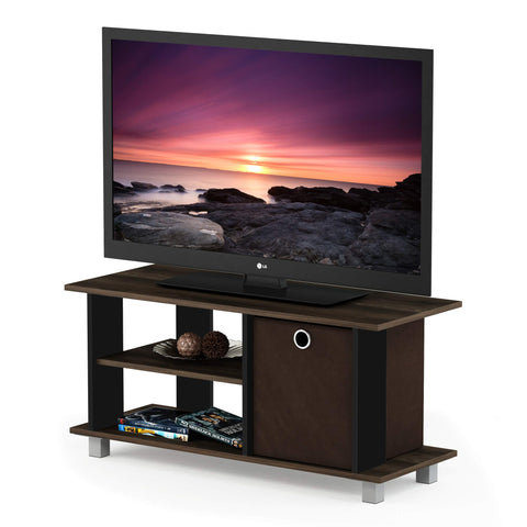 Furinno SIMPLISTIC TV Stand, 3-Tier Entertainment Center, Open Shelf TV Console for TV up to 33 Inch with Bin Drawers, for Living Room, Bedroom, Columbia Walnut