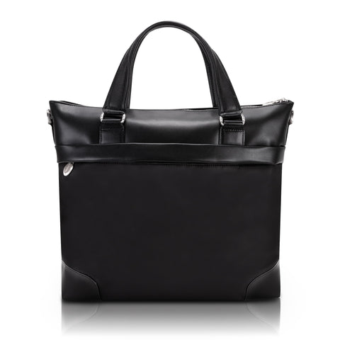 McKleinUSA N Series, EASTWARD, Nano Tech-Light Nylon with Leather Trim, 17" Nylon Slim Laptop Briefcase, Black (18395), 15"x4.5"x14"