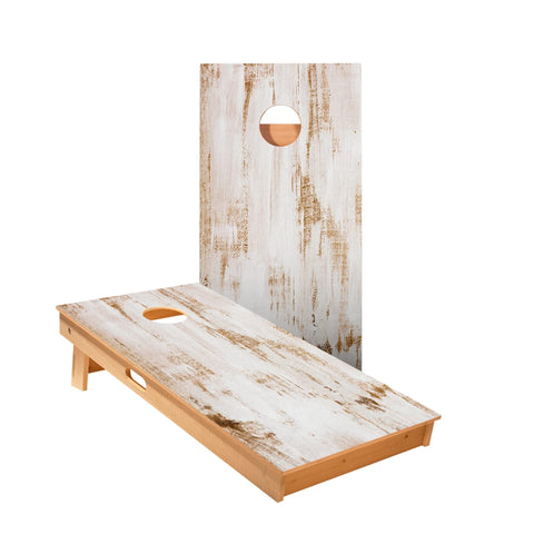 Skip's Garage Whitewashed Wood Cornhole Boards - Includes (2) Boards (Resin Bags) + (2) Board Hole Lights