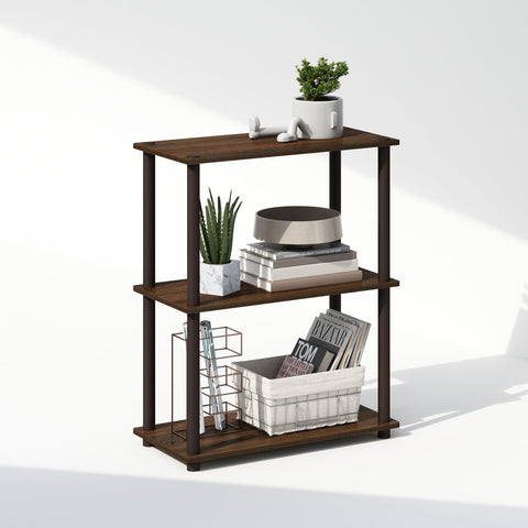 Furinno Turn-N-Tube Book Shelf, 3-Tier Bookshelf, Bookcase with Multipurpose Compact Display Rack, 11.6 x 23.6 x 29.6, for Living Room, Bedroom, Home Office, Walnut/Brown