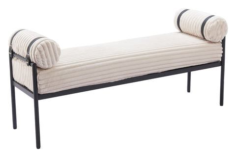 Zuo Barrow Bench Cream, White Bench, Modern Style, Corduroy, Seats up to 2, Plywood, Indoor Living, 55.1" W x 16.9" D x 21.3" H