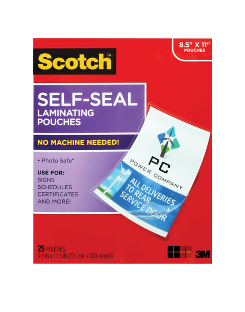 Scotch Self-Seal Laminating Pouches, No Laminator Needed, Letter Size 9.0 in x 11.5 in, 25-Pack