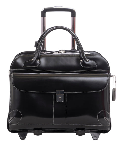 McKlein LAKEWOOD, 15" Leather Detachable -Wheeled Ladies' Laptop/Computer & Tablet Business Briefcase Bag/Women's Rolling Overnight Travel Bag, Removable trolley case