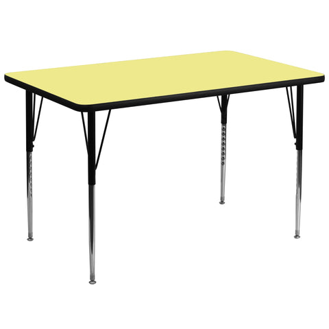 Flash Furniture Wren 36''W x 72''L Rectangular Yellow Thermal Laminate Activity Table - Standard Height Adjustable Legs