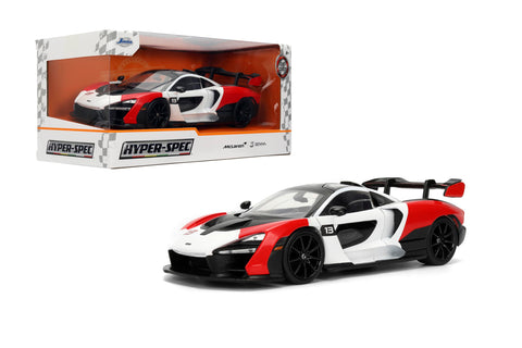 Jada Toys Hyper-Spec 1:24 McLaren Senna Die-cast Car – Opening Doors, Hood, Trunk, Rubber Tires(White/Red/Black)