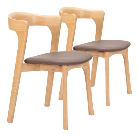 Zuo Pioro Dining Chair (Set of 2) Brown & Natural, Brown Dining Chair, Plush and Durable Faux Leather Fabric, Elm Wood, Indoor Dining, 20.1" W x 23" D x 31.1" H