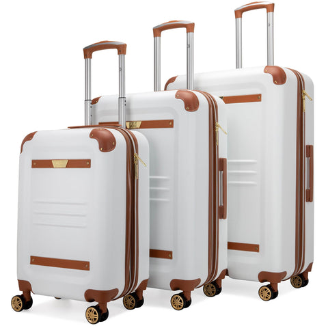 19V69 ITALIA Vintage 3 Piece Expandable Retro Luggage Set (White)