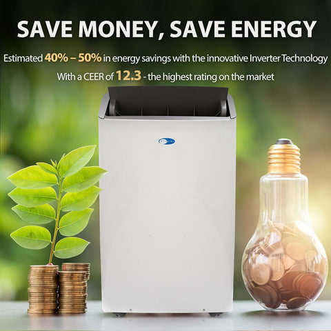 Whynter Inverter Portable Air Conditioner 14,000 BTU Heater with Dual Hose, Dehumidifier, Cooling Fan & Smart Wi-Fi for 600 Sq Ft Rooms, NEX ARC-1230WNH (12,000 SACC), White