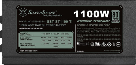 SilverStone Technology ST1100-TI, 80 Plus Titanium 1100W Fully Modular ATX/PS2 Power Supply, 12VHPWR Cable Included, SST-ST1100-TI-X