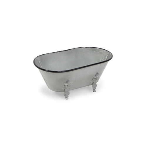 Cheungs Lavande Bathtub-Themed Decorative Storage – Metal 12-Inch Grey Organizer with Fleur-de-Lis Feet for Shelf or Countertop