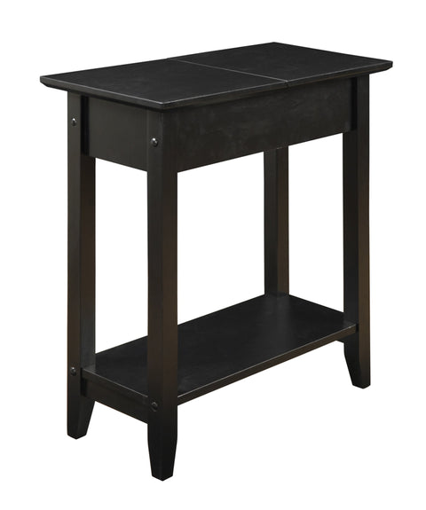 Convenience Concepts American Heritage Flip Top End Table 23.25" - Classic Narrow Chairside Accent with Hidden Storage & Lower Shelf for Traditional, Modern Living Room, Black