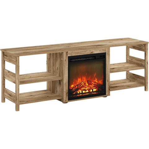 Oakestry 70-Inch TV Stand with Electric Fireplace, Flagstaff Oak Finish, Entertainment Center with Storage Shelves and Cable Management
