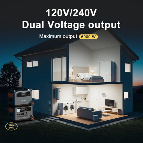 OSCAL PowerMax 6000 Solar Generator with 2×400W Solar Panel, 120V/240V Power Station 6000W AC Outlets (7200W Peak), 2200W AC Charging/2400W Solar Charging, Emergency for Home, Battery Backup