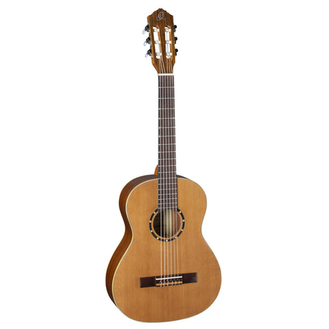 Ortega Guitars 6 String Family Series 3/4 Size Nylon Classical Guitar w/Bag, Right, Cedar Top-Natural-Satin, (R122-3/4)