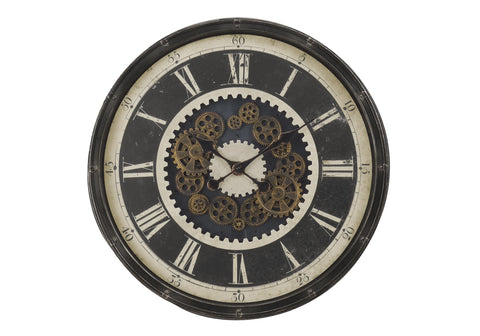 Monarch Specialties I 9031 Clocks, 30" Round, Gear Mechanism, Oversized, Wall Clock, Brown