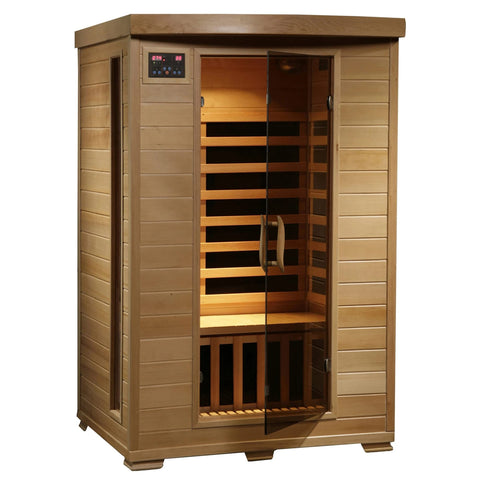 HeatWave Coronado SA2409 2 Person Sauna with Carbon Heaters Bronze Tinted Tempered Glass Door Oxygen Ionizer CHROMOTHERAPY system Towel Hooks Magazine Racks and Sound