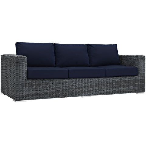 Modway EEI-1874-GRY-NAV Summon Wicker Rattan Outdoor Patio Sofa with Sunbrella Fabric Cushions, Canvas Navy
