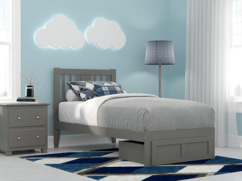 Tahoe Twin Bed with Foot Drawer and USB Turbo Charger in Grey