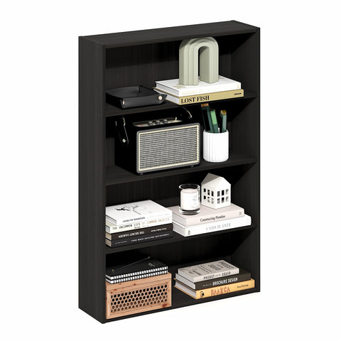 Furinno Basic Book Shelf, 4-Tier Bookcase with Open Shelf, Bookshelf, Cube Storage Organizer, 6 x 24 x 35, for Living Room, Bedroom, Home Office, Espresso