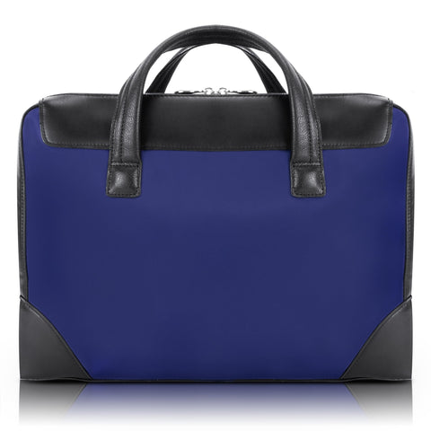 McKleinUSA N Series, Harpswell, Nano Tech-Light Nylon with Leather Trim, 17" Nylon Dual Compartment Laptop Briefcase, Navy (18567)