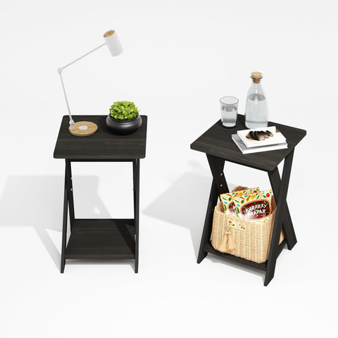 Furinno Modern Simplistic Criss-Crossed End Table Black Espresso Set of 2