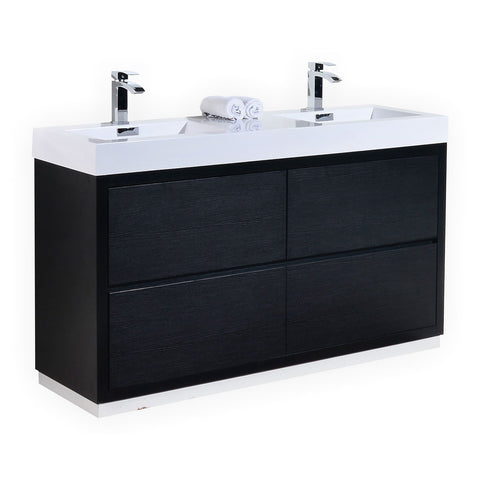 Bliss 60? Black Double Sink Floor Mount Modern Bathroom Vanity
