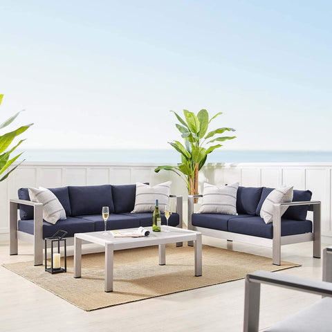 Modway EEI-4313-SLV-NAV-SET Patio Aluminum 3 Piece Set in Silver Navy