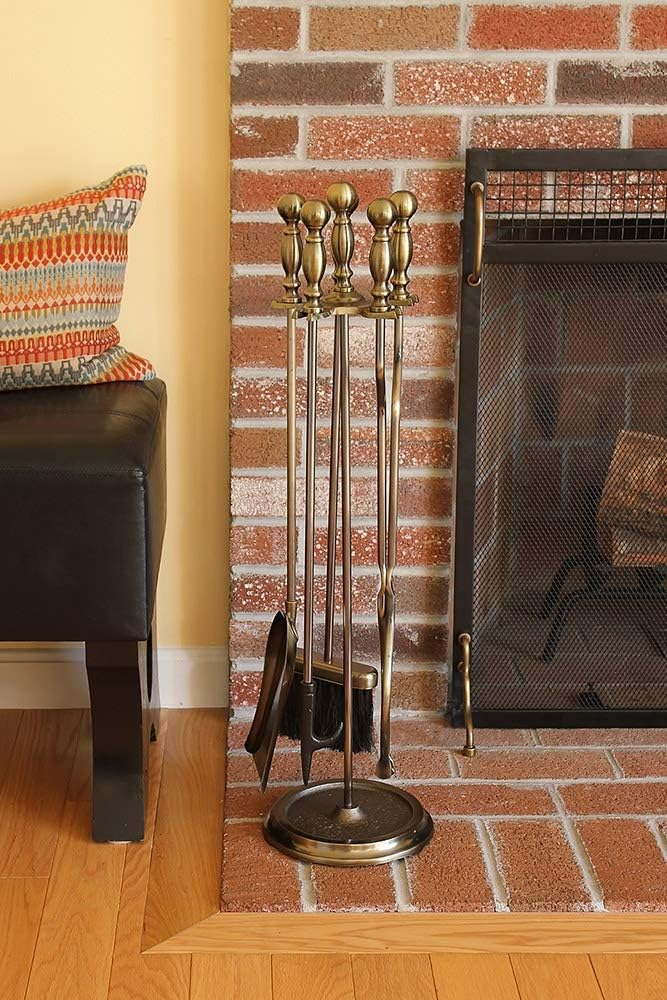 Minuteman International Sutton 5-piece Fireplace Tool Set, Antique Brass