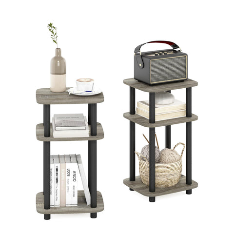 Furinno JUST Side Table Set of 2, 3-Tier Turn-N-Tube End Table with Open Shelf, Round Curve Corner Night Stand, Bedside Table, Easy Assembly, for Living Room, Bedroom, French Oak