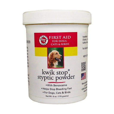 Miracle Care Kwik Stop Styptic Powder For Dogs, Cats and Birds, 6 Ounce, Fast-Acting Blood Stop Powder with Pain Relieving Benzocaine