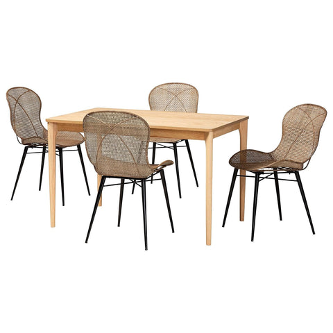 Baxton Studio Sabelle 47.2-inch W Dining Set, Greywash/Natural Brown/Black, 5-Piece