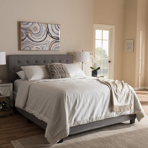 Baxton Studio Cassandra Tufted Queen Low Profile Bed in Light Gray