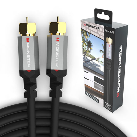 Monster Essentials RG-6 Coax Cable with Gold-Plated F-Pin Coaxial Cable Connector - High Speed Internet Cable with Duraflex Jacket and Metal Shielding, 6ft