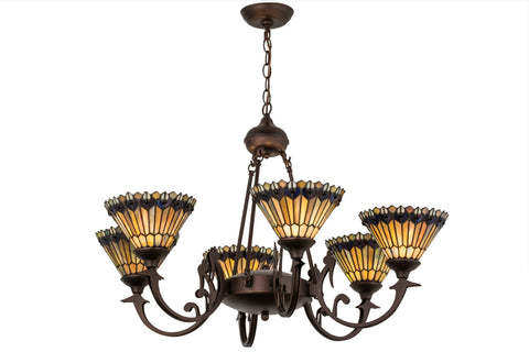 Meyda Tiffany 16099 Tiffany Jeweled Peacock 6 Light Chandelier, 33" Width
