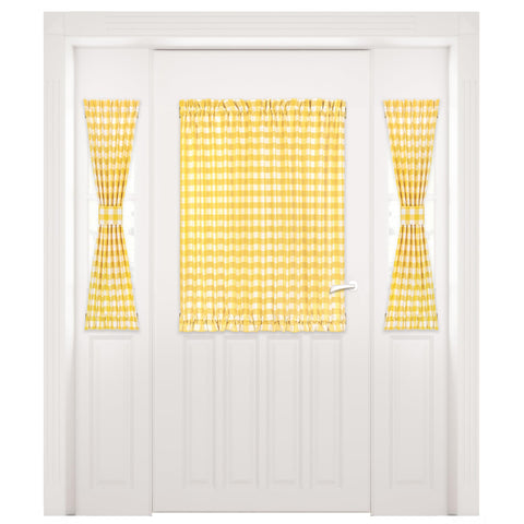 Light Filtering French Door Curtain Panel - 54" x 40"- Sidelight Window Coverings with Adjustable Tieback for Living Room, Patio & Front Doors - Machine Washable Drapes - Buffalo Check Yellow