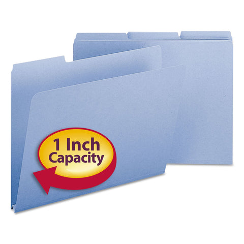 Smead Pressboard File Folder, 1/3-Cut Tab, 1" Expansion, Letter Size, Blue, 25 per Box (21530)