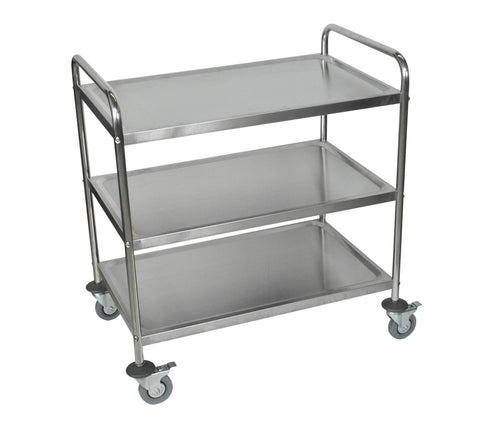 Luxor ST-3 Stainless Steel Utility Cart, 3-Shelf Rolling Cart with 4" Locking Casters, 22-Gauge Steel, Retaining Lips, Rounded Handles, 33.5"W x 21"D x 37"H, Silver