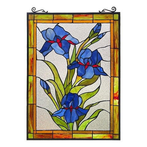 Chloe Lighting Blue Scarlett 24" Tall Stained Glass Window Panel, Multi-Colored (CH8P030BF24-VRT)